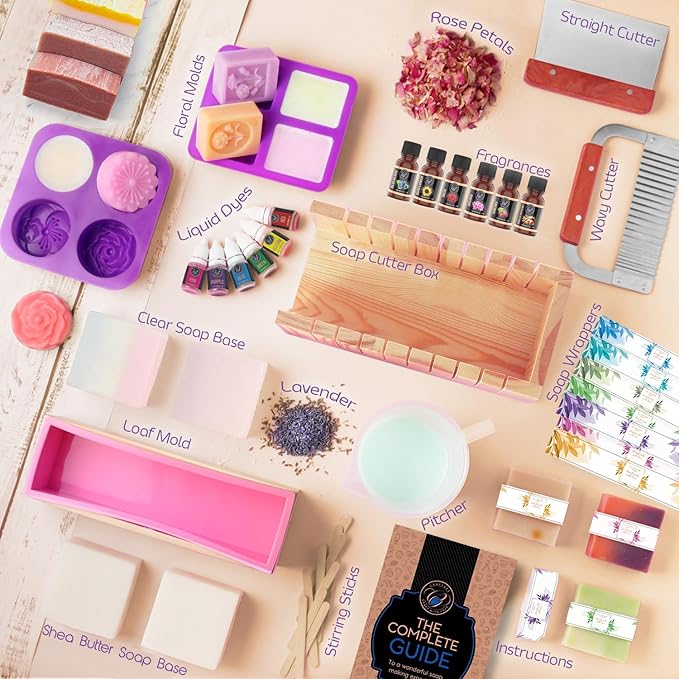 CraftZee Large 𝗣𝗥𝗘𝗠𝗜𝗨𝗠 Deluxe Soap Making Kit - All-in-One Soap Making Supplies with Soap Base, Soap Cutter Box, Silicone Loaf Molds, Fragrances & More - Homemade Melt & Pour DIY Craft Kits