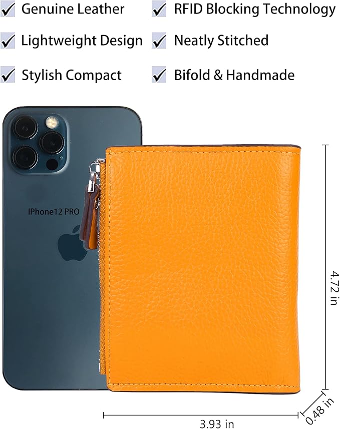 AINIMOER Women's RFID Blocking Leather Small Compact Bi-fold Zipper Pocket Wallet Card Case Purse with id Window