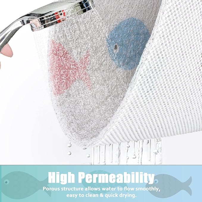 Bathtub Mat Shower Mat Non-Slip, 16x 39 Inch, Soft Comfort Bath Mat with Drainage Holes, PVC Loofah Massage Bathmat for Shower, Tub, Bathroom, Wet Areas, Quick Drying