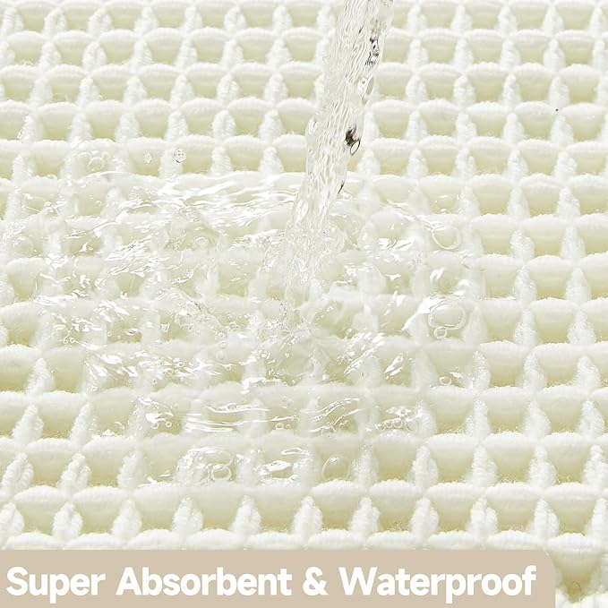 Cream White Bathroom Rugs, Waffle Bath Mat Non Slip Washable Super Absorbent Quick Dry Boho Farmhouse Bathroom Decor, 24"x16" Cream White