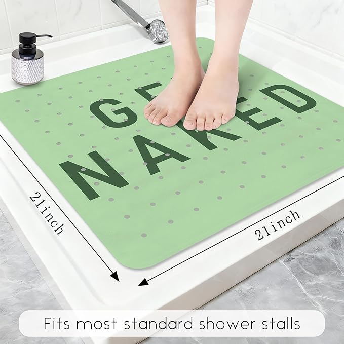 Bathtub Mat Non Slip, Get Naked Square Bath tub Mat Shower Floor Mat with Suction Cups for Adults Kids Elderly 21 X 21 Inch