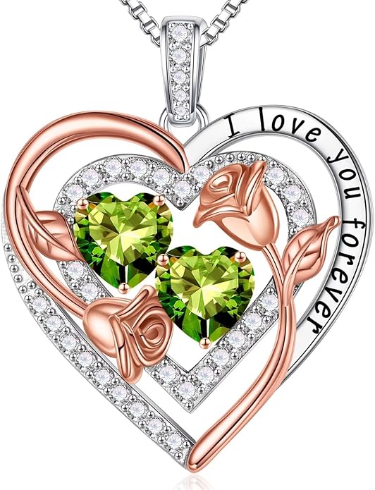 Iefil Valentines Day Gifts for Her - Sterling Silver Birthstone Necklace Anniversary Birthday Gifts for Her Wife Mom Daughter