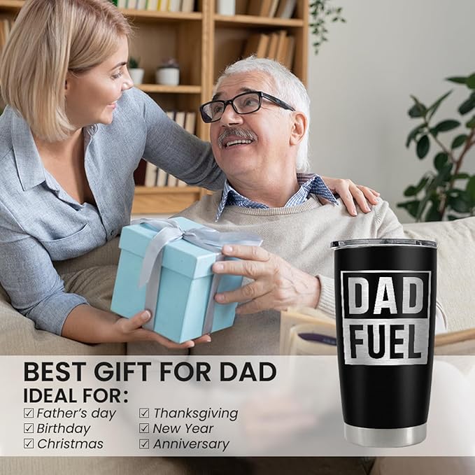 SANDJEST Dad Tumbler 20oz, Dad Fuel Stainless Steel Insulated Tumblers, Coffee Mug Cup for Best Dads from Daughter Son, Gifts for Birthday Christmas Fathers Day