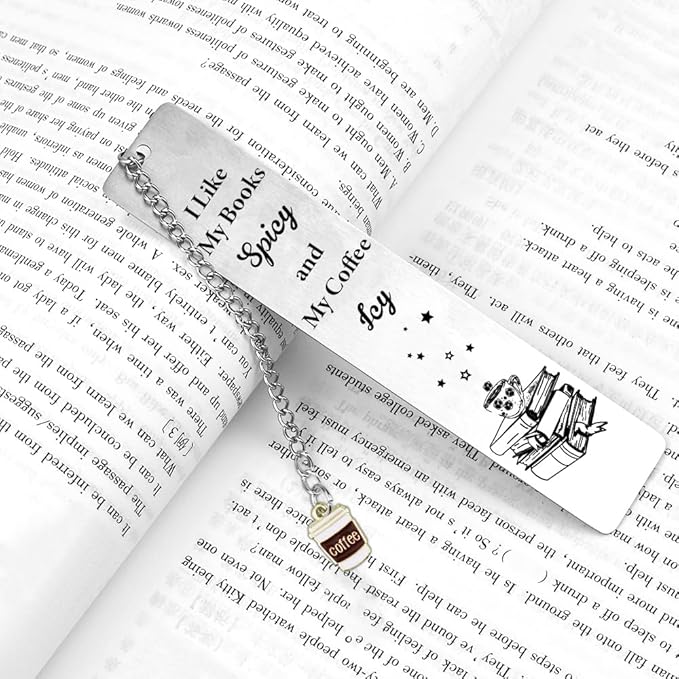 Quimoy Bookmark for Women, Gifts for Book Lovers, Gift for Readers, Cute Cat Bookmark for Readers, Book Loves, Book Club Gifts (I Like My Books Spicy and My Coffee ICY)