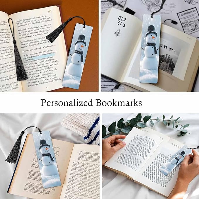Snowman Bookmarks Set 5 with Tassels Winter Christmas Wooden Bookmarks for Reading Women Men Students Teachers School Supplies