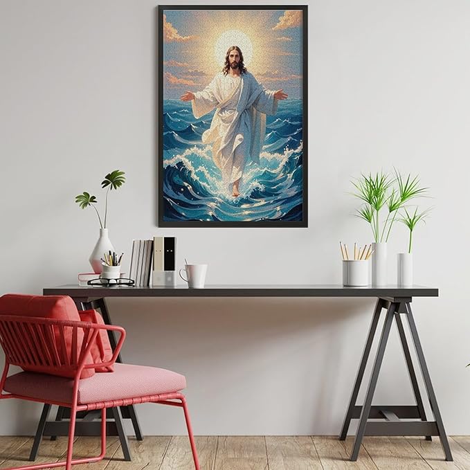 Jigsaw Puzzles for Adults 1000 Piece - Jesus Walk On Sea Wooden Puzzle，Challenge Puzzles Puzzle Games， Stress Relief Games，Funny Puzzles，Unique Gifts for Wall Art