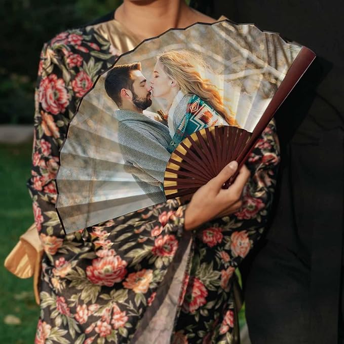 WERWAES 24Pcs Personalized Folding Fan with Custom Photo Hand Held Fans Foldable for Wedding Dancing Saloon Cosplay Party Props Decorative Folding Fans