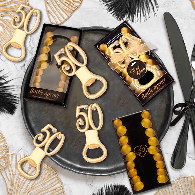 TEADZ 24PCS Gold Zinc Alloy Bottle Opener for 50th Birthday Party Favors & Decorations