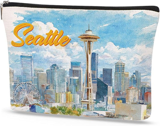 Seattle Makeup Bag Gifts - Seattle Souvenirs Essentials Cosmetic Bag, Travel Toiletry Organizer Zipper Pouch for Women Girls Friend Tourist, Vacation Birthday Gift