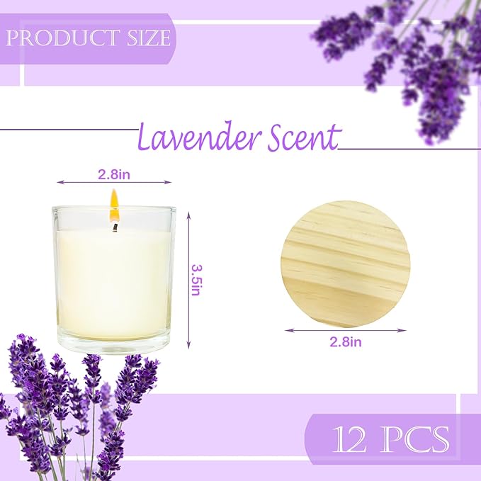 12 Pcs 6 Oz Mini Soy Candles,Lavender Scented Bulk Candle Set,Aromatherapy Candle,Great Stress Relieving Scented Candles for Girls as a Gift for Birthdays, Weddings Party Favors!