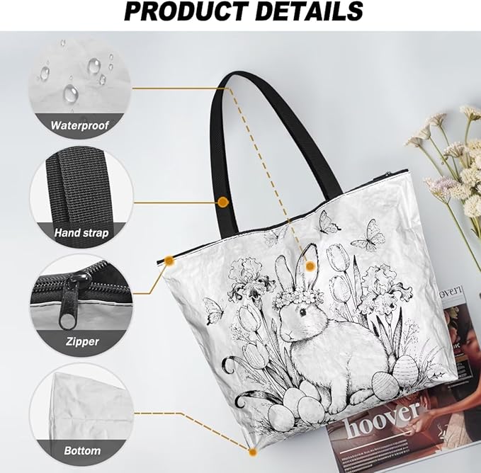 Cartoon Animal Printed DIY Coloring Tote Bag Waterproof Paper Handbags for Women Large Travel Shoulder Bags Purses