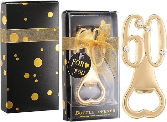 24 Pack 60th Bottle Openers Golden 60th Birthday Favors for Guests 60th Birthday Bottle Opener Party Favors 60th Wedding Anniversary Party Souvenirs Decorations (Black Gold 60)
