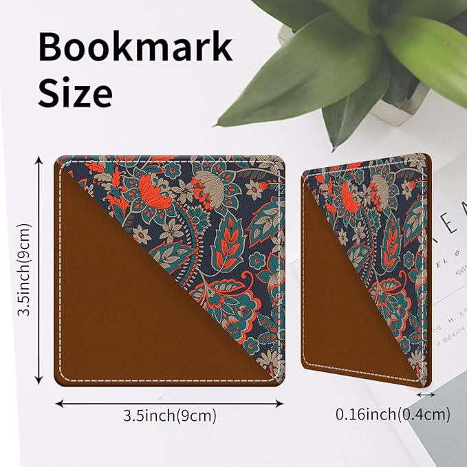 Cute Leather Bookmarks, Fun Triangle Making Corner Bookmark, Book Accessories for Reading Book Lovers, Unbreakable Page Markers for Women Men Boho Paisley Flower