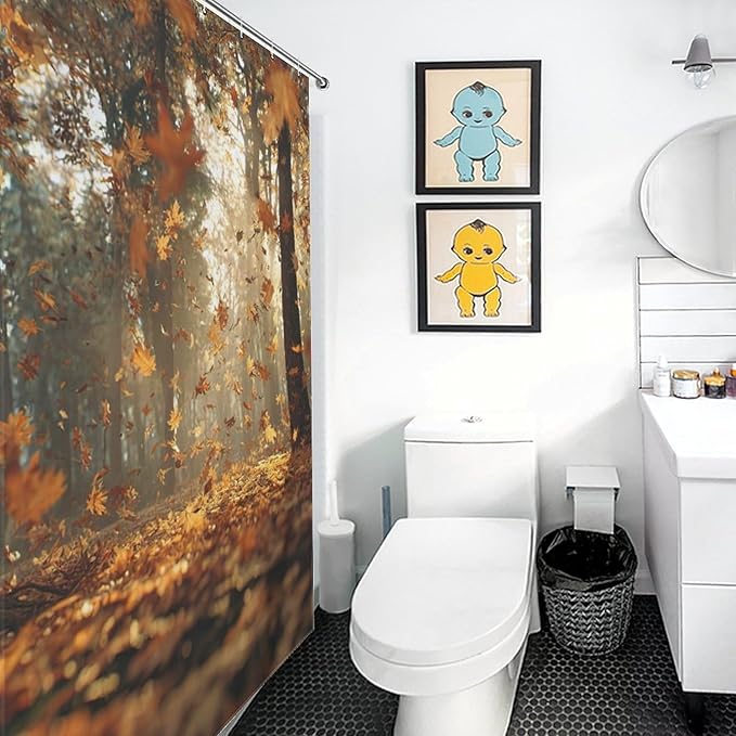 Fall Tree Shower Curtain Autumn Maple Tree Yellow Orange Leaves Brown Branch Waterproof Washable Fabric Bathroom Shower Curtains for Bathroom Decorations Home Indoor Decor 56x72Inch