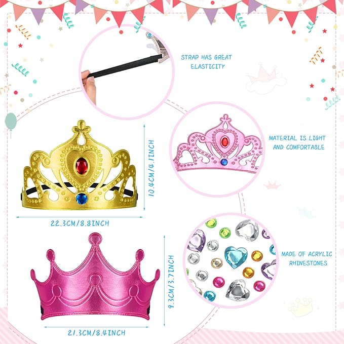 Yaomiao 66 Pieces Foam Princess Tiaras DIY Crowns Kids Party Favors Craft Crystal Diamond Sticker Girls Making Your Own Tiara (Multicolor)