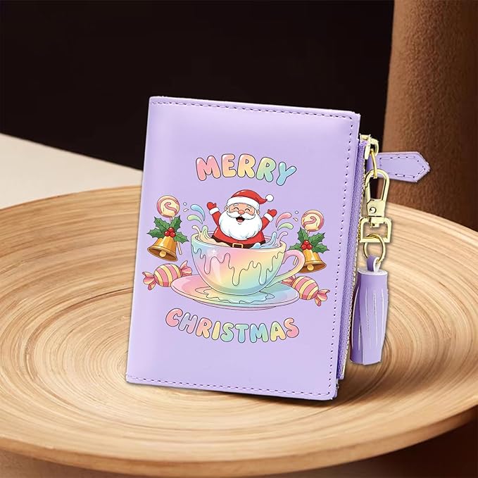 GEEAD Custom Design Small Wallets for Women Bifold Slim Coin Purse Zipper ID Card Holder for Christmas