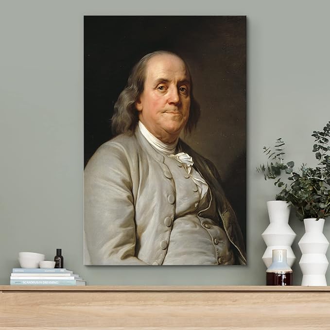 wall26 Canvas Print Wall Art Portrait of Benjamin Franklin People Pop Culture Historical Realism Famous Closeup Colorful Multicolor Classical for Living Room, Bedroom, Office - 12"x18"