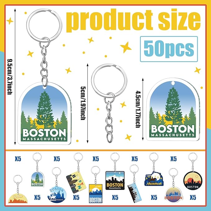 50 Pcs Boston Souvenirs Acrylic Keychain Gifts Bulk Boston Keychain Massachusetts Travel Gifts Souvenirs