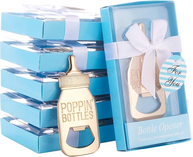 16 Pack Bottle Opener Baby Shower Favor For Guest,Cute Poppin Bottle Shaped Bottle Opener Favors for Baby Shower Souvenir Supplies and Decorations For Boy or Girl (Blue, 16)