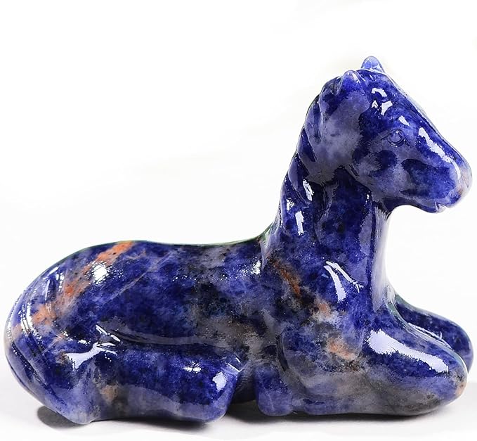 2.2 Inch Blue Sodalite Horse Crystal Figurines, Hand-Carved Healing Crystals Decor, White Horse Statues Stone Energy Gemstones, in Bedroom Office Meditation Horse Memorial Gifts for Men and Women