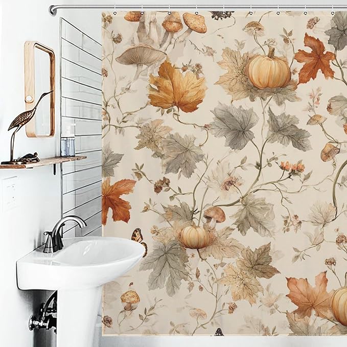 Fall Pumpkin Autumn Thanksgiving Shower Curtain Waterproof Washable Fabric Bathroom Shower Curtains for Bathroom Decorations Home Indoor Decor 72x72Inch