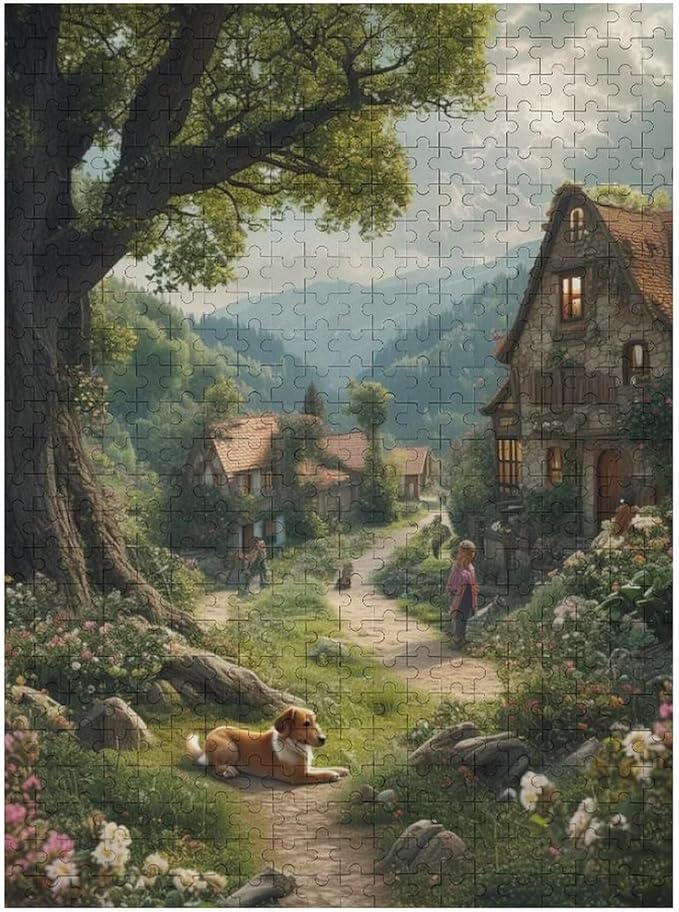 Puzzles for Adults 500 Pieces Wooden Jigsaw Puzzle - Rural Cottage Theme Puzzle，Party Games，Family Toys，Educational Puzzles，Stress Relief Wooden Puzzle，Gifts for Family，Colleagues and Friends