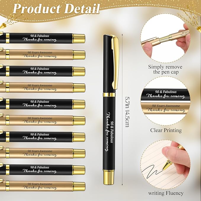 30 Set 90th Birthday Party Favor for Guest Anniversary Party Favor with Black and Gold Ballpoint Pens and Thank You Cards for Women Men Birthday Anniversary Appreciation Gifts