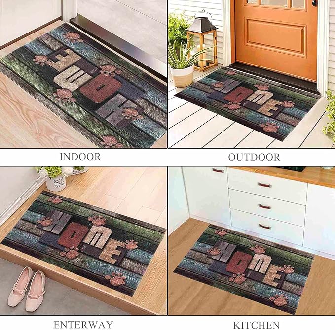 Darkyazi Colorful Doormats Entrance Front Door Rug Funny Outdoors/Indoor/Bathroom/Kitchen/Bedroom/Entryway Floor Mats，Non-Slip Polyvinyl Chloride (24"×16", Home Dog Paw)