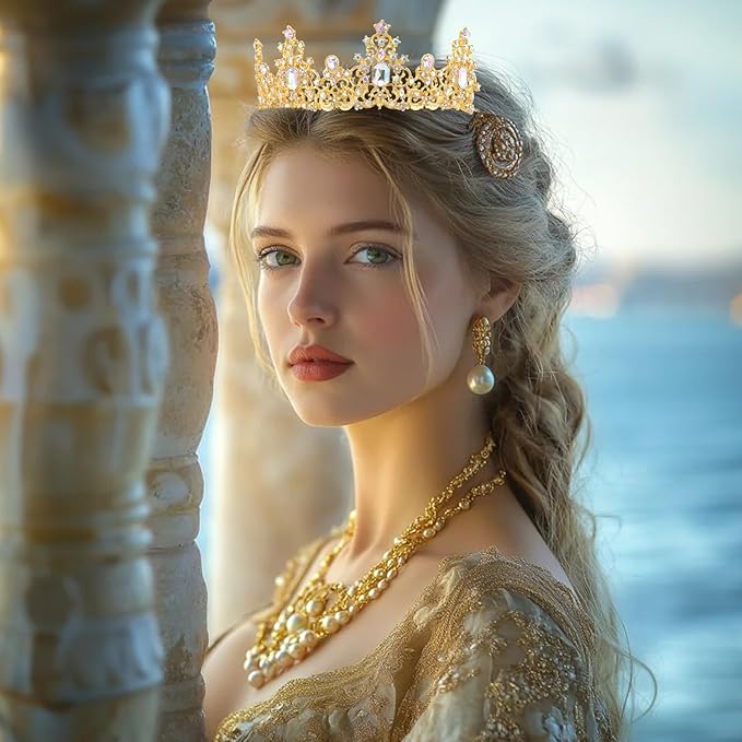 Didder Gold AB Rhinestone Princess Crown Birthday Tiara Prom Queen Tiaras and Crowns for Women and Girls Halloween Costume Headpiece Hair Accessories