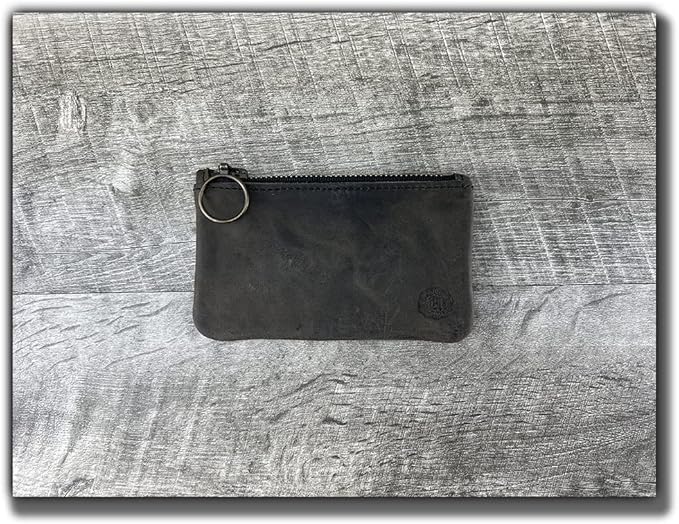 Leather Pouch with Zipper (Aged Steel, 5.5" x 3")