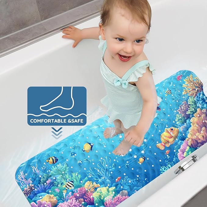 LNOND Bath Mat for Tub, Sea Turtles Bathtub mat Non Slip, Ocean World Bath Mats for Bathroom Non Slip with Drain Holes and Suction Cups,Machine Washable (40 X 16 Inch)