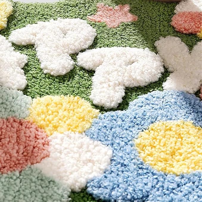 Ankah Shower Rug Bath Mat Forest Series Cartoon Design Bathroom Rug, Fluffy, Soft, Non-Slip, Durable, Absorbent Bath Rug, Irregular Plant Shaped Door Mat and Carpet, 17.7" x 29.5", Happy