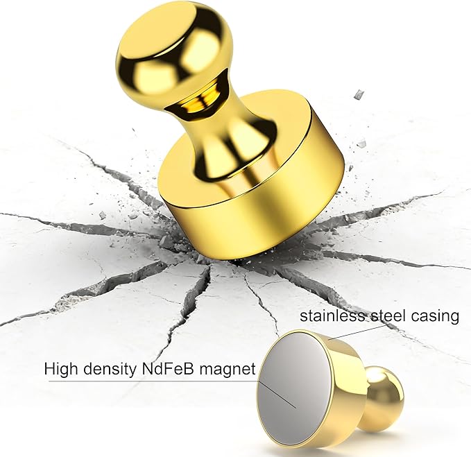 Tiergrade Metallic Magnets, Refrigerator Magnets, 20 Pack Gold Magnetic Push Pins, Strong Fridge Magnets, Multi-use Whiteboard Magnets Perfect for Kitchen Office Classroom
