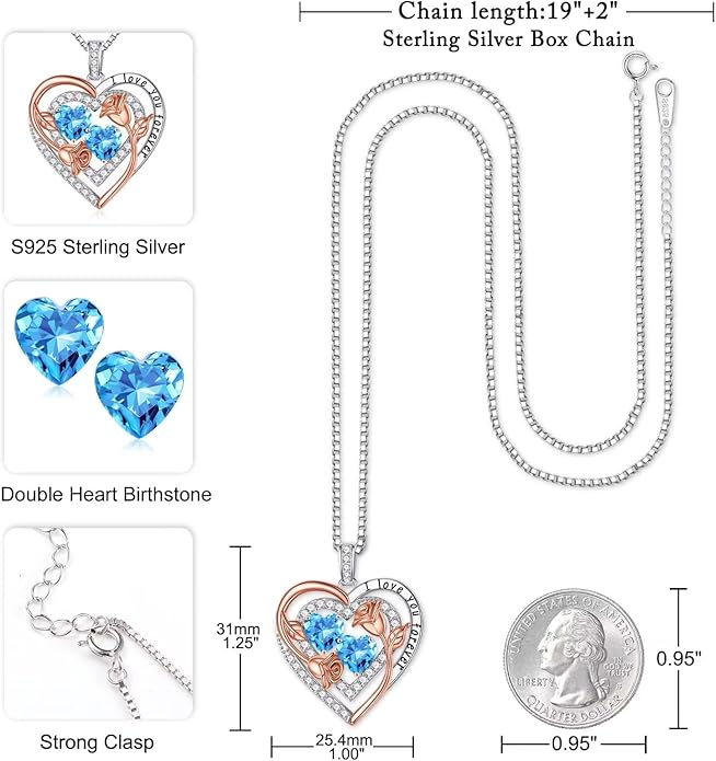 Iefil Valentines Day Gifts for Her - Sterling Silver Birthstone Necklace Anniversary Birthday Gifts for Her Wife Mom Daughter