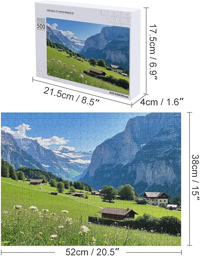 Lauterbrunnen Valley Switzerland Summer Mountain European - 500 Piece Jigsaw Puzzles for Adults，Stress Relieving Game Props Positive Thinking Puzzles Entertainment Puzzles for Adults and Teens Toy