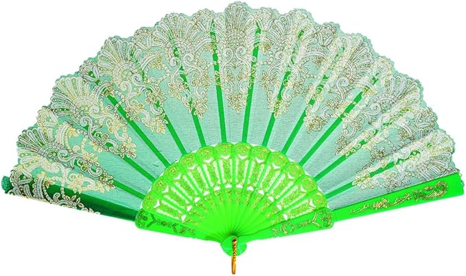 QIRMIZI 10 Pack Folding Handheld Fans,Silk Spanish Fan, Perfect for Weddings, Parties, and Dancing,Green