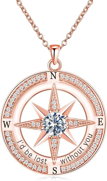 S925 Necklace Birthstone Compass Gift for Women Jewelry Sterling Silver Necklace for Wife Wedding Anniversary Girlfriend Birthday Gifts for Her Valentines Day Mom Mothers Day