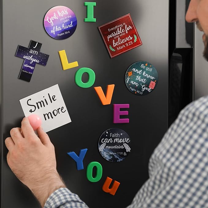 Saillong 15 Pcs Inspirational Magnets for Refrigerator Fridge Decor Accessories with Bible Verses Faithful Locker Inspired Fridge Christian Motivational Quote Magnets, 3 Shapes(Scenery)