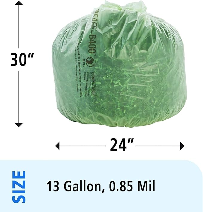 Stout by Envision Ecosafe-6400 Bags, 13 Gal, 0.85 Mil, 24" X 30", Green, 45/box