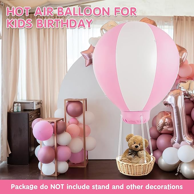 3FT Pink Hot Air Balloon, Inflatable Baby Shower Decoration, Hanging Hot Air Balloon for Girls Baby Birthday Party Wedding Exhibitions, Air Pump Included