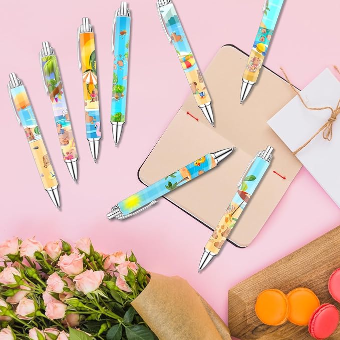 Idealmuzik 8 Pack Capybara Pens – Cute Animal Pens with Unique Capybara Designs, Smooth Writing Ink Pens for School, Office, Journaling