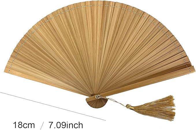 Hand Fan for Vintage Japanese Bamboo Silk Elegant for Dance Music Festival Wedding Church Decoration Party (Beige, Medium)