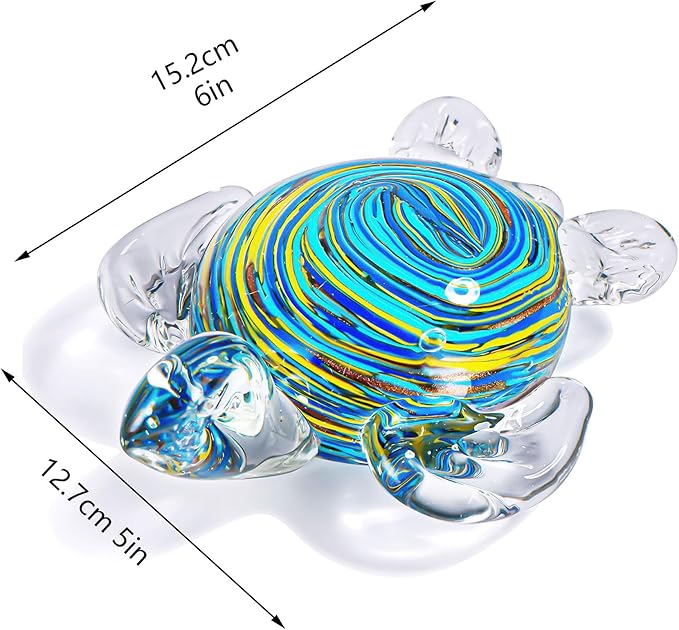 QFkris 6" Hand Blown Glass Sea Turtle Figurine, Crystal Ocean Creatures Statue, Glass Turtle Sculpture for Home Decor, Birthday Present, for Women