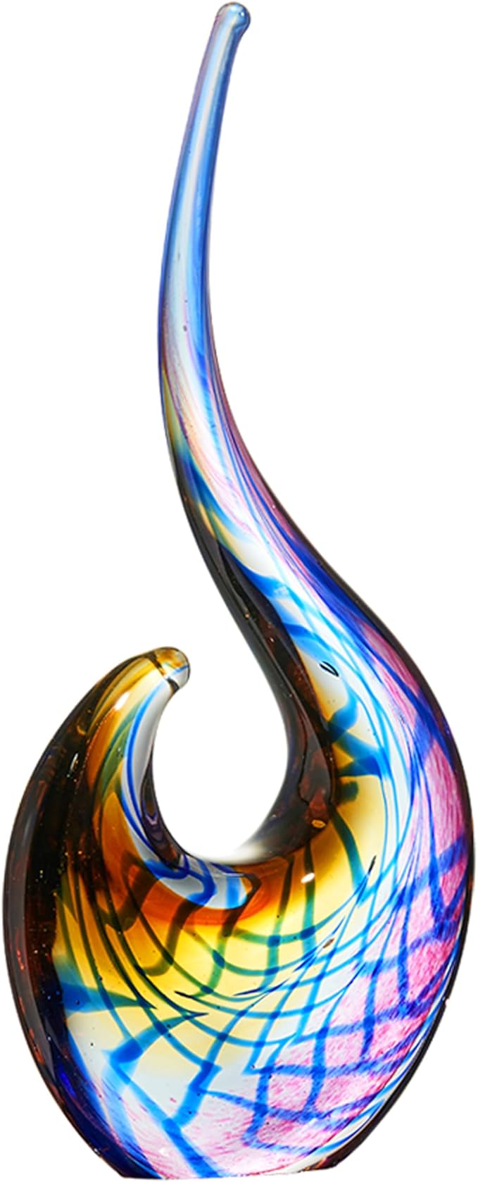 Luxury Lane Hand Blown Abstract Peacock Sommerso Art Glass Sculpture for Home Decor 15 inch Tall Centerpiece Table Decoration