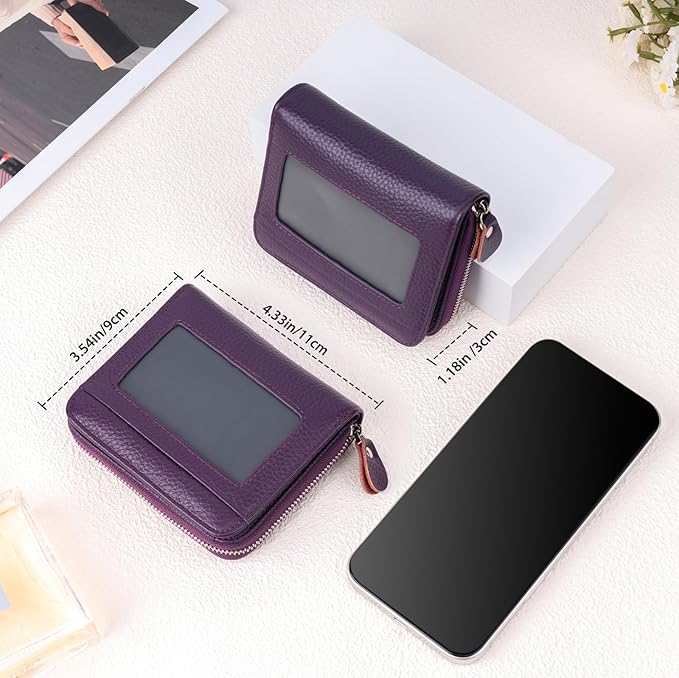 Genuine Small Wallet for Women, Slim RFID Blocking Credit Card Holder with ID Window, Compact Purses for Women with 12 Card Slots