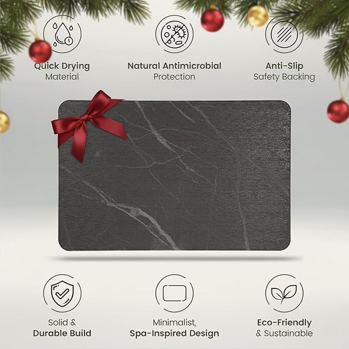 Quick Dry Shower Stone Bath Mat, Super Absorbent & Non-Slip 24 x 16 Inch Diatomaceous Earth Mat, Durable & Easy to Clean Diatomite Bath Mat for Bathroom Floor/Kitchen (Dark Gray)