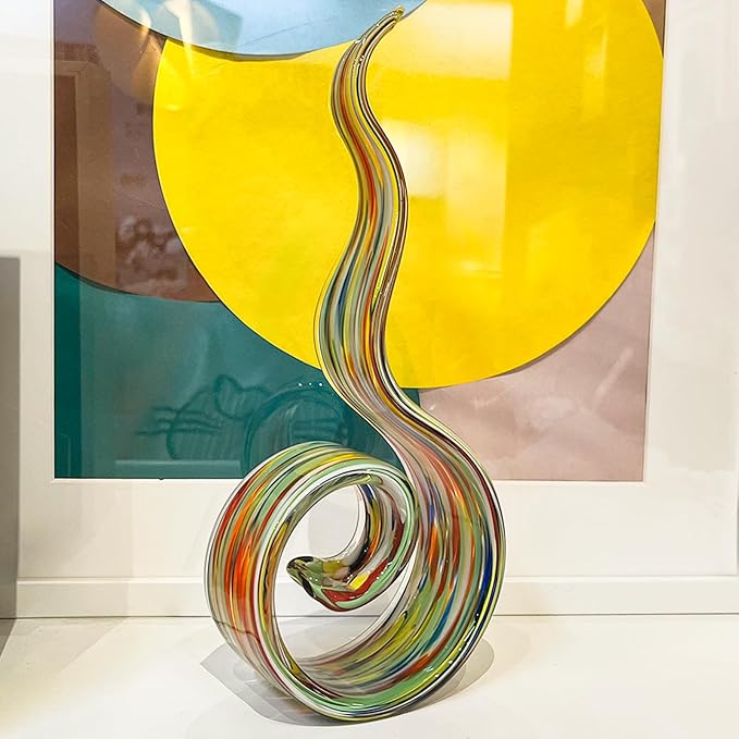 11.4" Tall Hand-Blown Glass Sculpture Murano-Style Sculpture Art Ornament Statue Figurines Home Decor Accent Piece Coastal Ocean Nautical Home Decor,Shelf,TV Stand,Tabletop Centerpieces,Wonderful Gift
