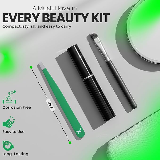 Slanted Stainless Steel Tweezers for Men & Women - Precision Eyebrow Tweezers for Facial Hairs, Strong Grip, Fine Tip, Professional Tweezer for Plucking & Grooming (Matte Forest Green)
