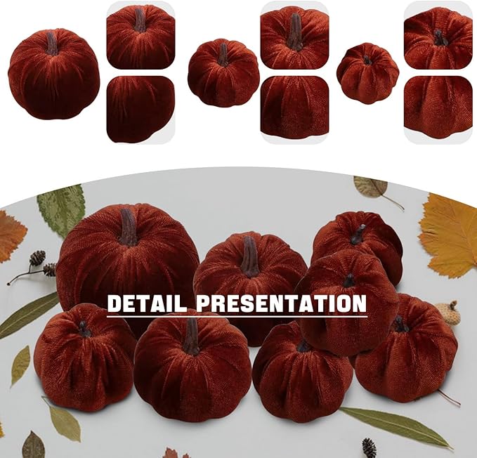 Woration 8pcs Artificial Pumpkins Halloween Decorations Velvet Fake Fabric Pumpkin Assorted Sizes Brown Fall Harvest Table Decor Farmhouse Decorations for Home