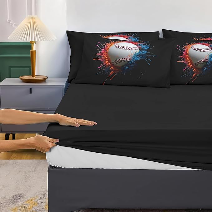 Helloosun 5PCS Baseball Comforter Set Twin,Boys Twin Comforter Set,Sports Baseball Bedding Set with Sheets,Red and Blue Color Bed Set